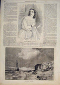 Original Old Antique Print Portrait Ristori Sea Beach Fine Art 1859 Victorian