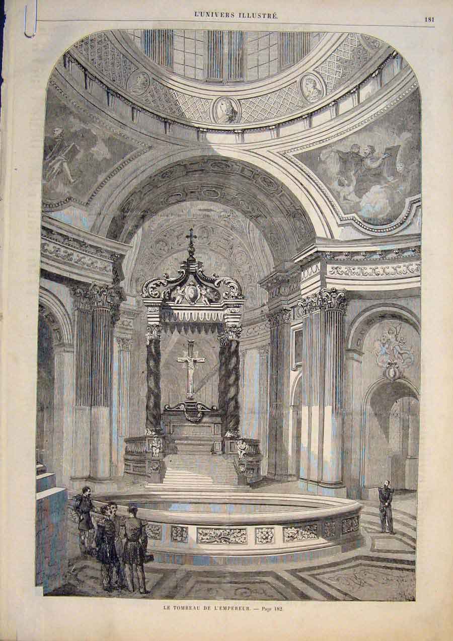 Old Antique Print Tomb Emperor Napoleon Saint Helene Paris France Cupid