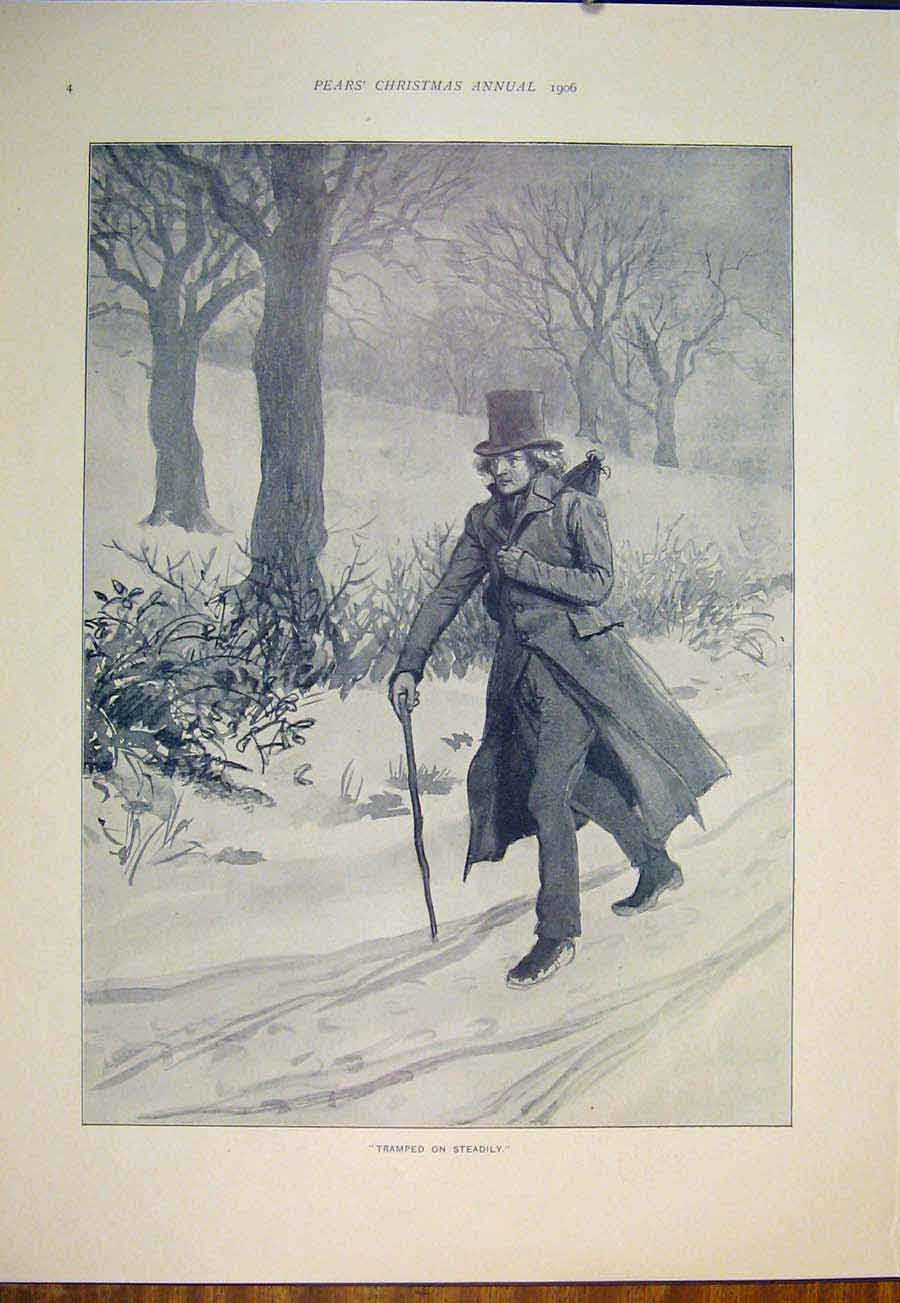 Old Antique Print Tramped On Steadily Minstrel Fiddle Snow Fine Art 1906 20th