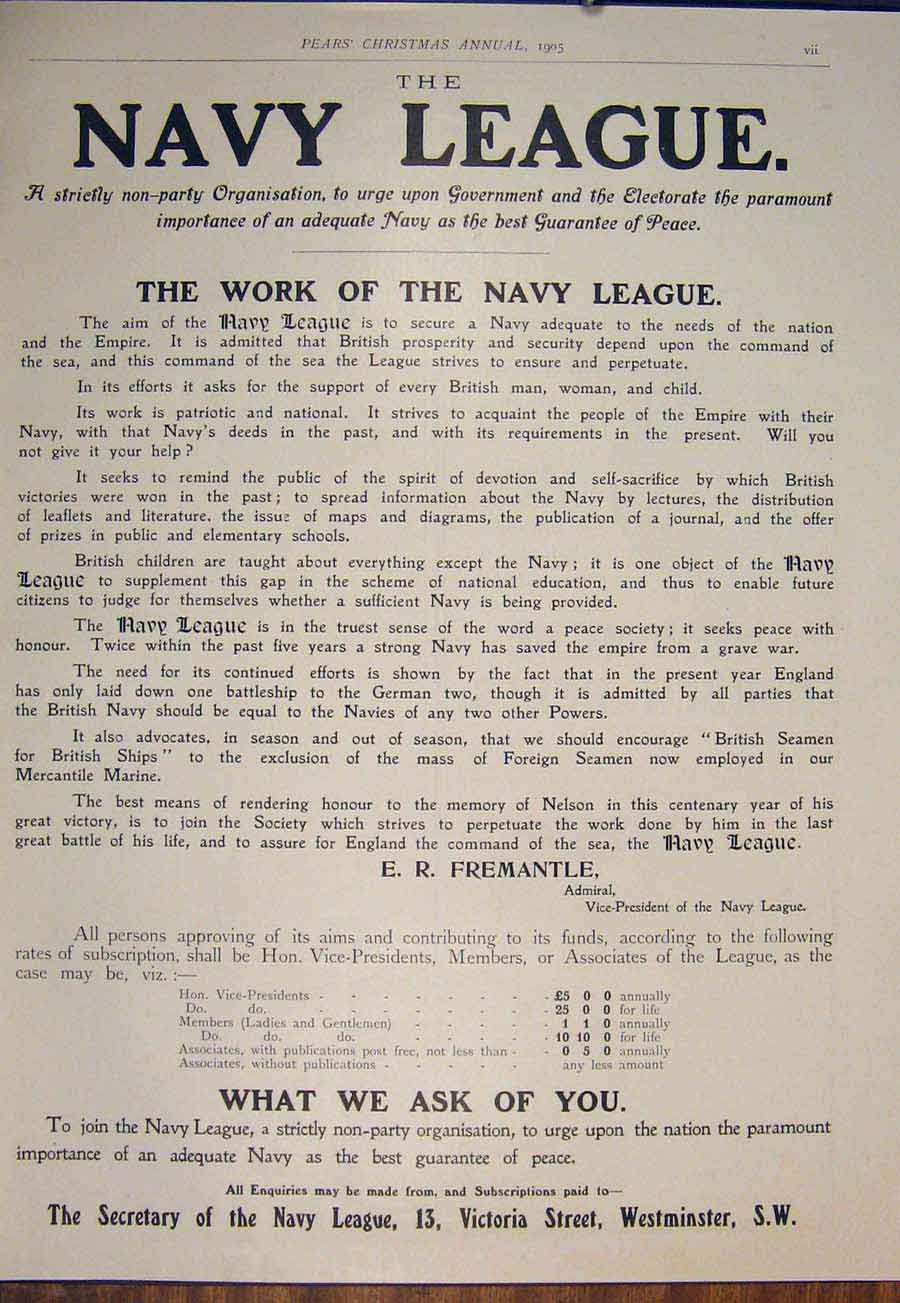 Original Old Antique Print Navy League Fremantle Donations 1905 20th Century