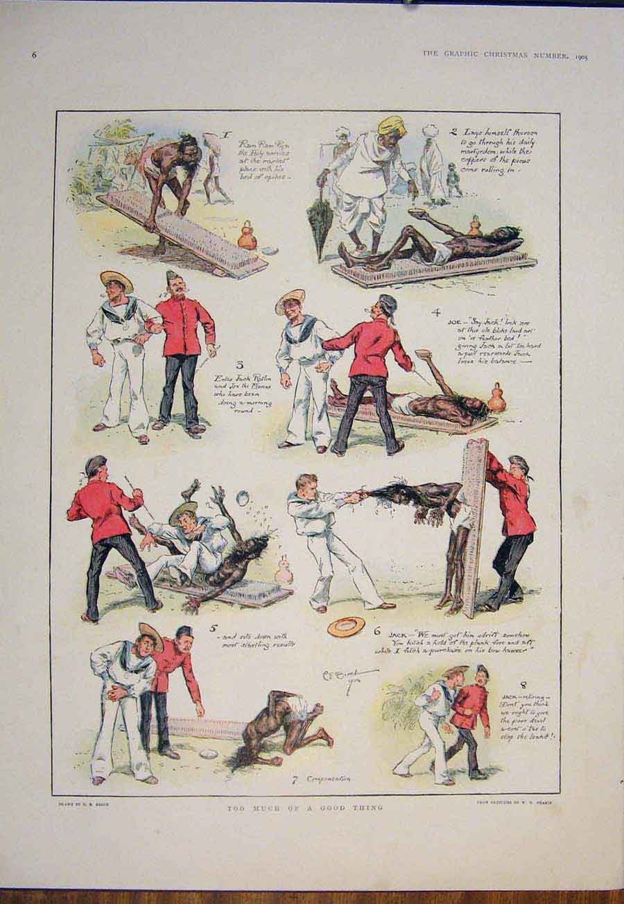 Original Old Antique Print Bench Nails Good Thing Brock Sketches Fine Art 1905