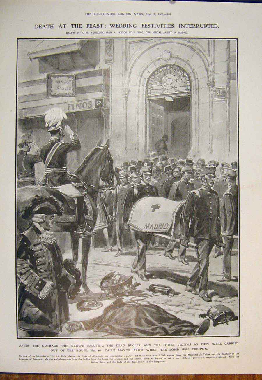 Original Old Antique Print Begg Madrid Spain Koekoek Wedding Feast Death 1906