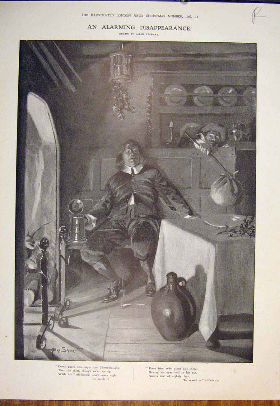 Old Antique Print Christmas Pudding Thief Stewart Ward Motor Car Toy 1906 20th