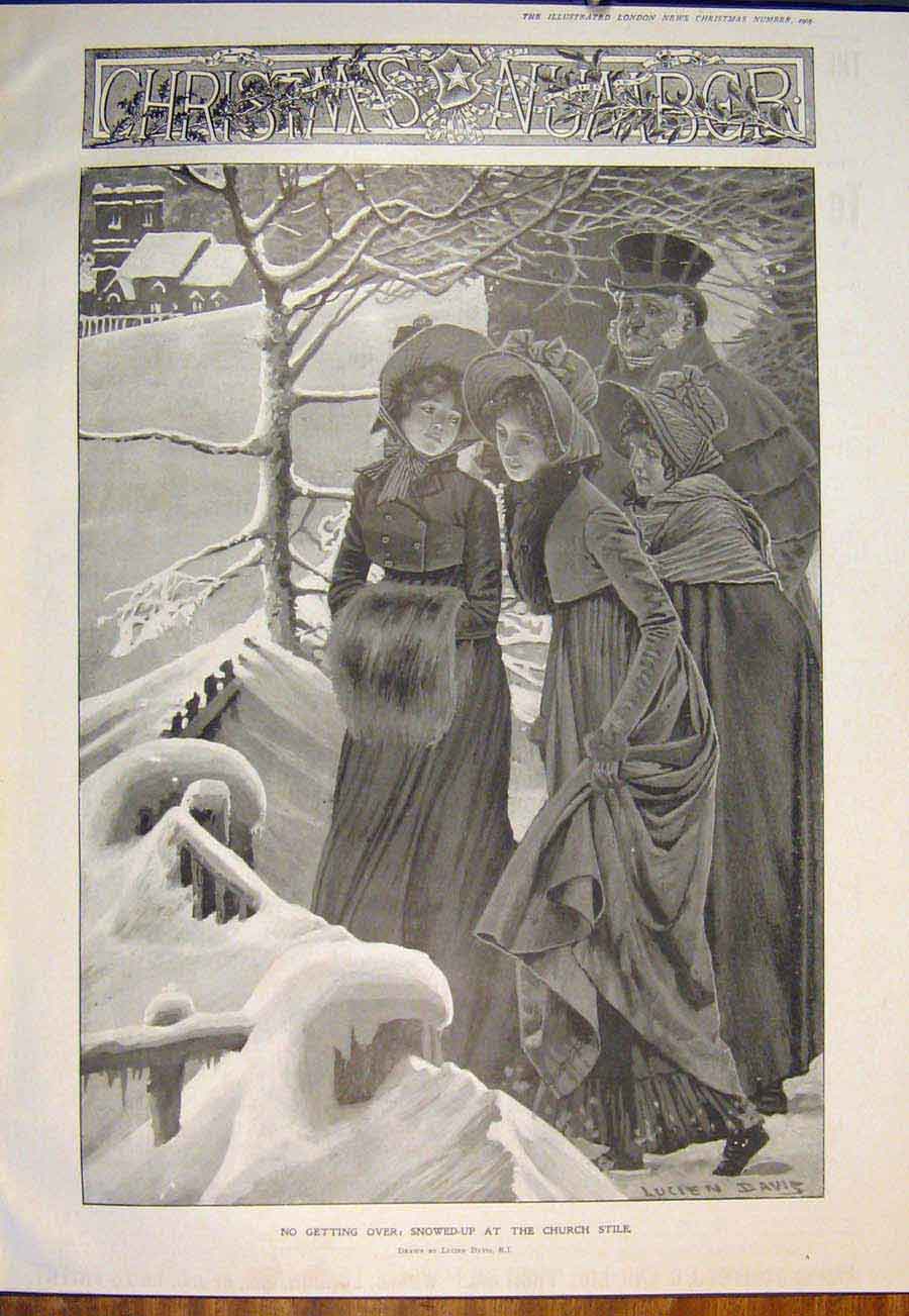 Original Old Antique Print Church Style Snow Lucien Davis Fine Art 1905 20th