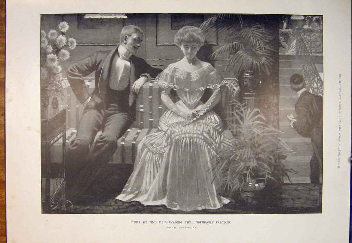 Old Antique Print Lady Gentleman Davis Undesirable Partner Fine Art 1905 20th