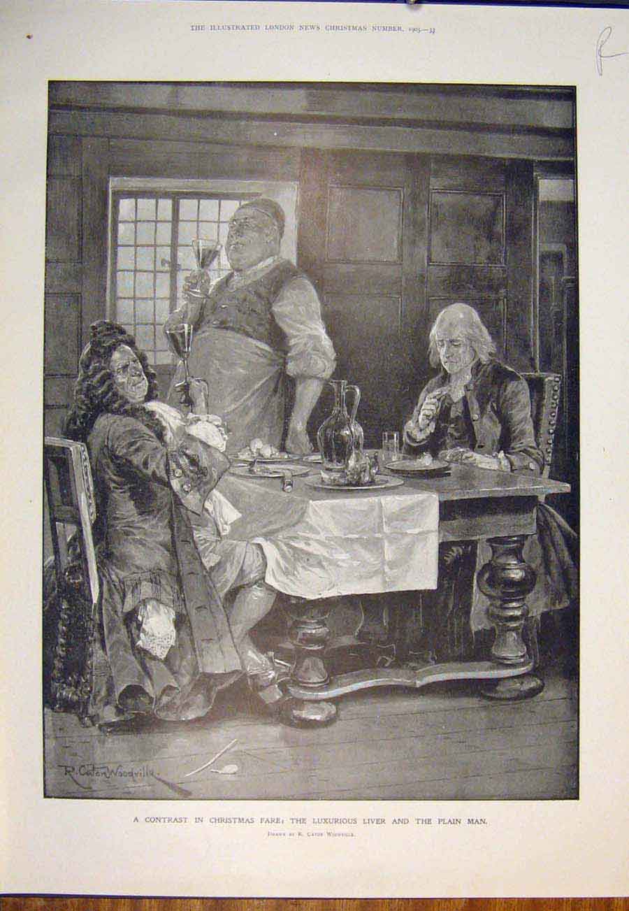 Old Antique Print Christmas Dinner Woodville Stewart Pixies Fine Art 1905 20th