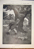 Old Antique Print History Christmas Fireside Wood Taxi Cab Dog Child Tree