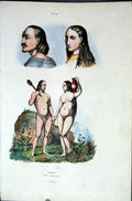 Original Old Antique Print 1839 H/C Natural History *216 Man & Woman Victorian