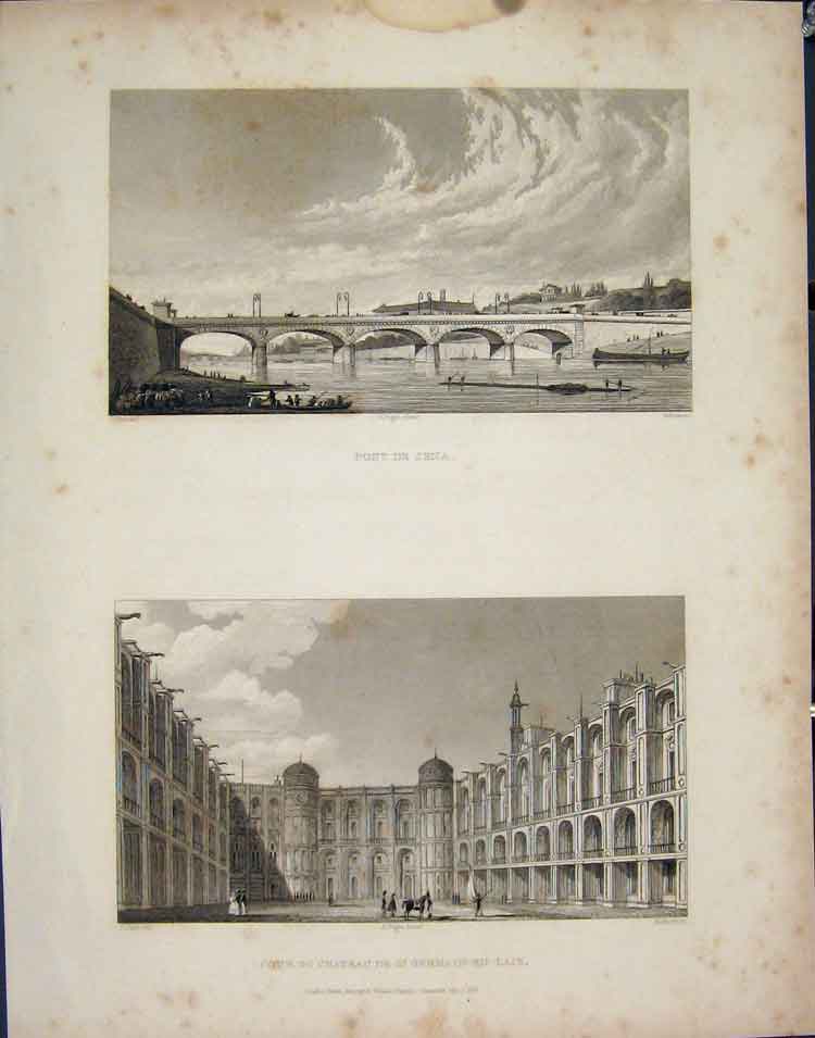 Old Antique Print Pont De Jena Cour Du Chateau St Germain-En-Laie France