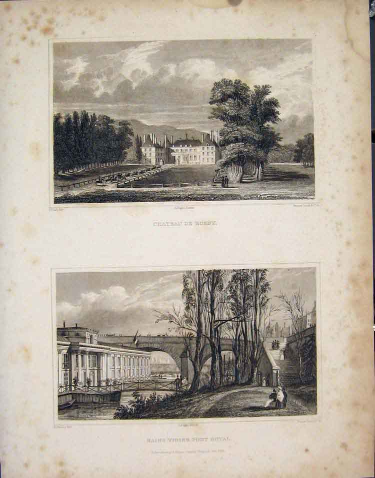 Original Old Antique Print Chateau De Rosny Bains Vigier Royal France