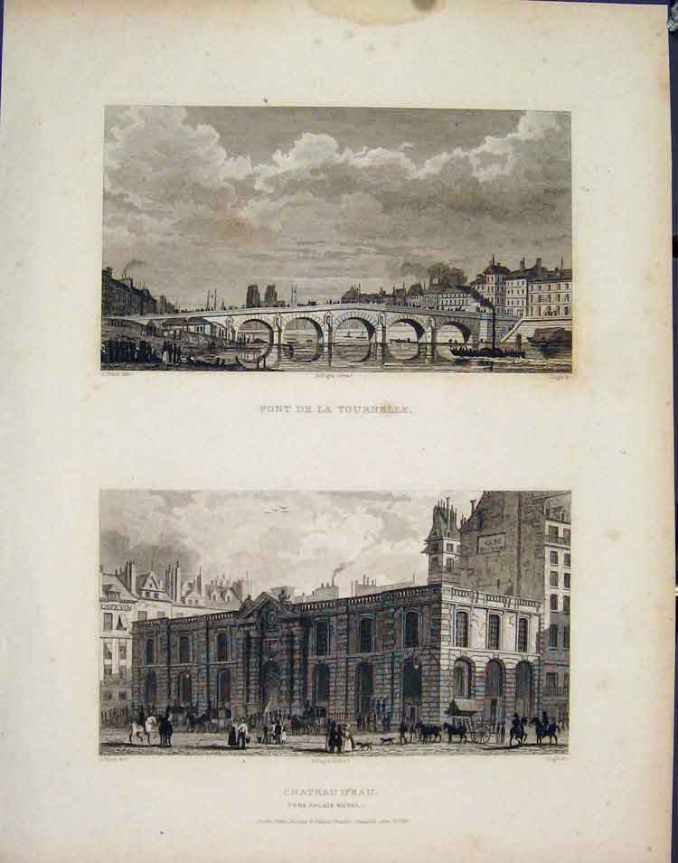 Original Old Antique Print Tournelle Chateau D'Eau France Fine Art C1852 19th