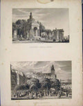 Original Old Antique Print Monumens Pere La Chaise Marche Fleurs C1852 Victorian