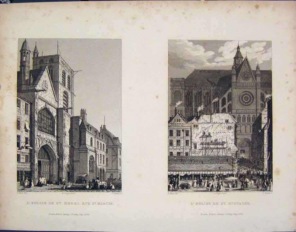 Original Old Antique Print St Martin Eustache France Fine Art