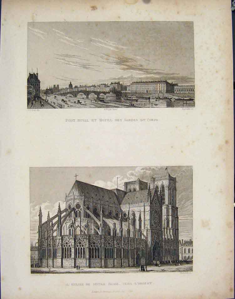Original Old Antique Print Hotel Gardes Corps Notre Dame Lorient France