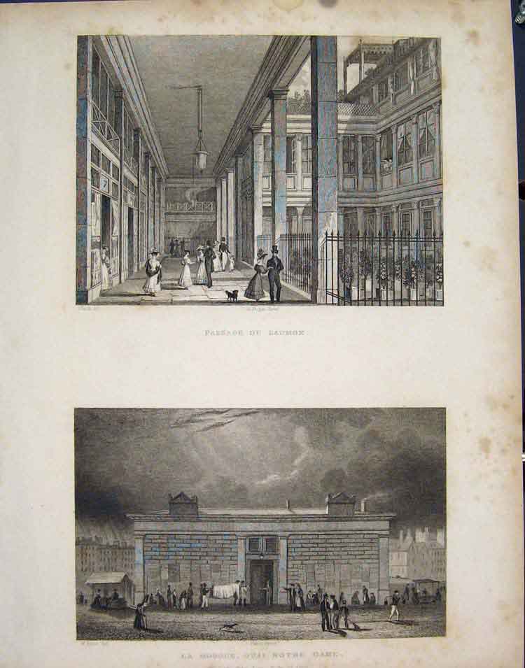 Original Old Antique Print Saumon Notre Dame Quai France Fine Art