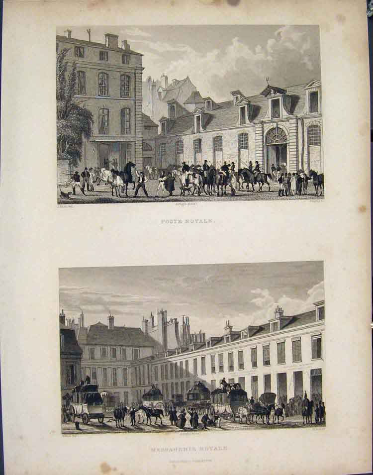 Original Old Antique Print Posts Royale Messagerie France C1852 19th