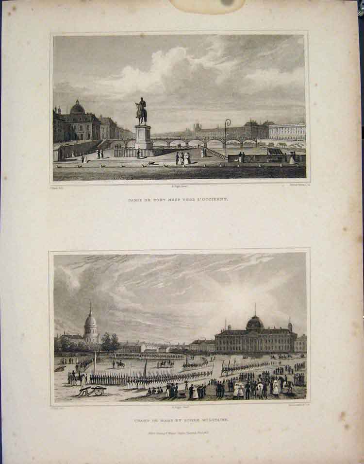 Old Antique Print Neuf Vers L'Occident Champ Mars Ecole Militaire France