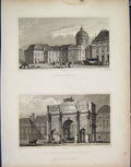 Original Old Antique Print Palais L'Institut Tuileries France