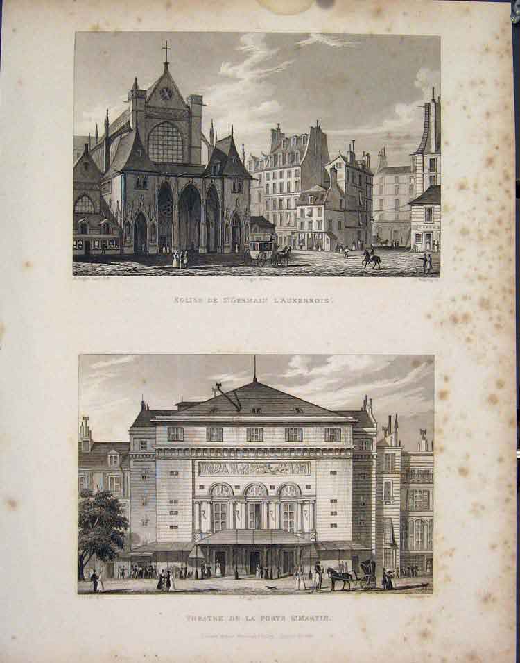 Original Old Antique Print St Germain Theatre Porte St Martin France