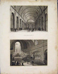 Original Old Antique Print Salle Pas Perdus Chapelle St Roche France Art