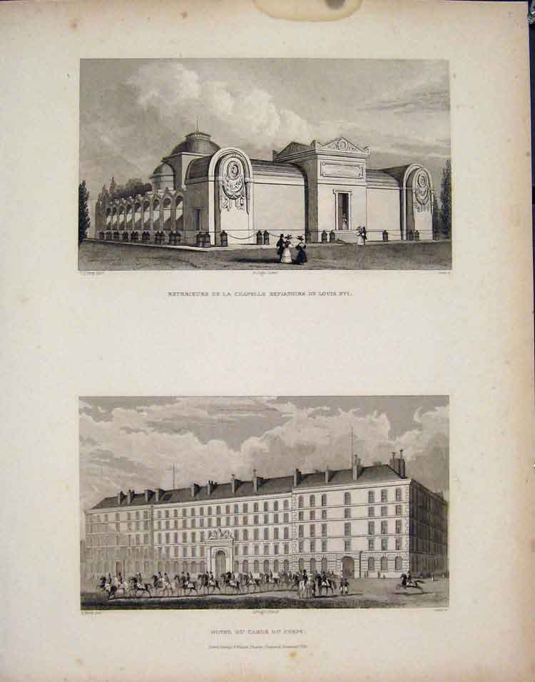 Original Old Antique Print Chapelle Louis Carde Hotel Corps France C1852 19th