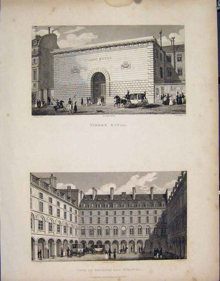 Original Old Antique Print Timbre Royal Ministre Finances France C1852 Victorian