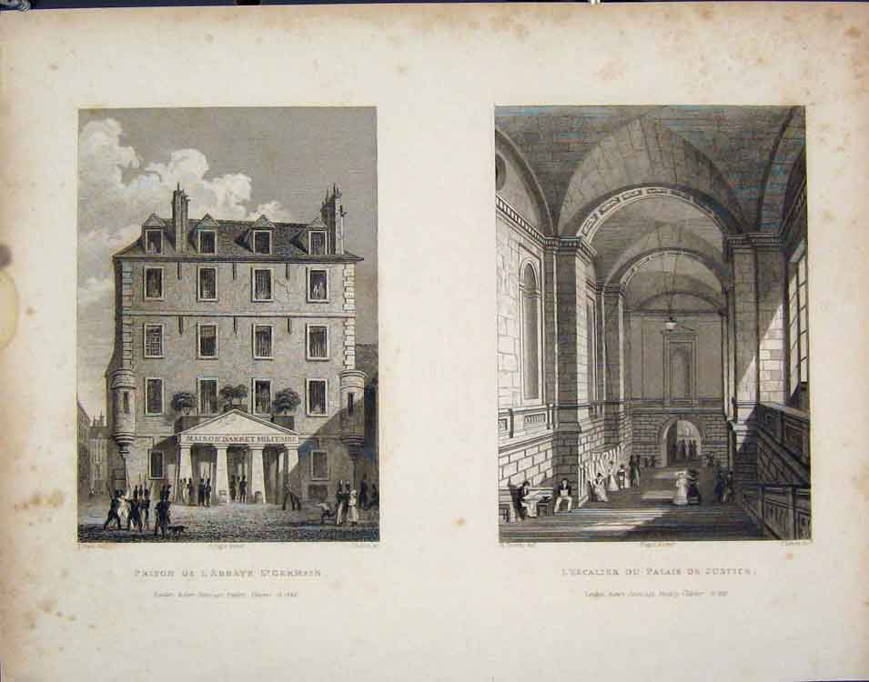 Old Antique Print Prison Abbaye St Germain Palais Justice France Fine Art