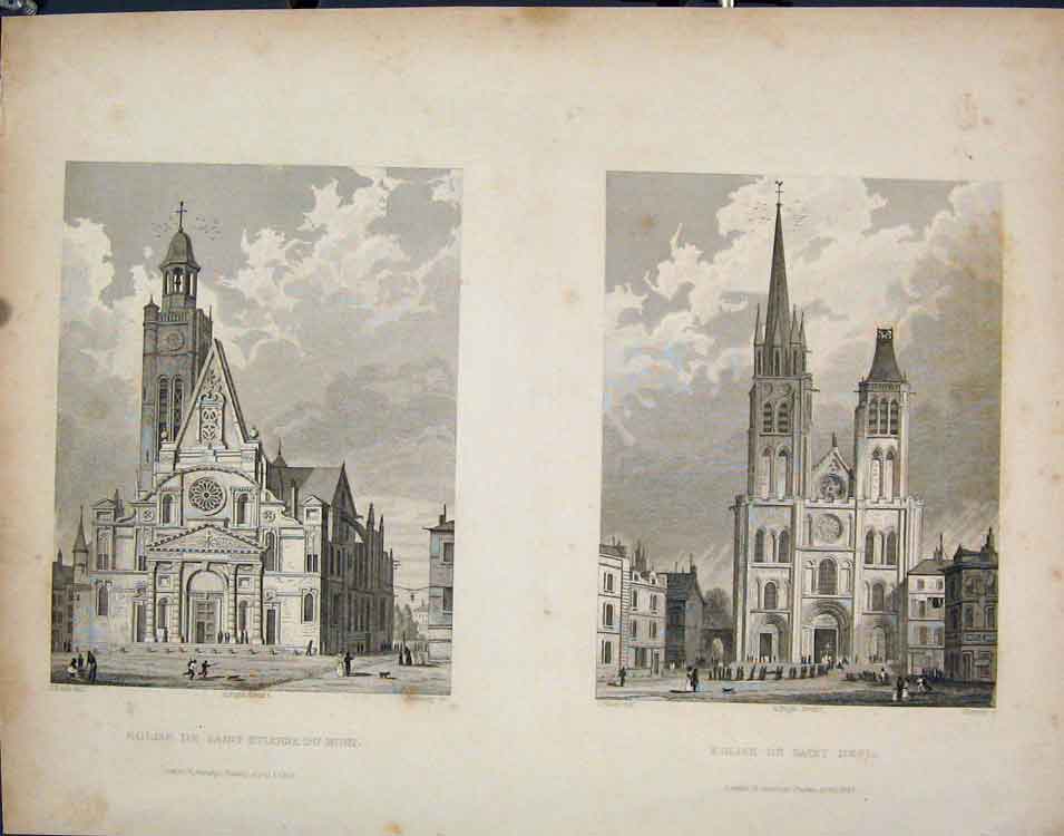 Original Old Antique Print Saint Etienne Denis France Fine Art