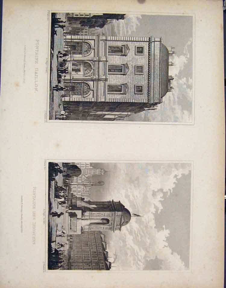 Original Old Antique Print Fontaine Gaillon Innocens France