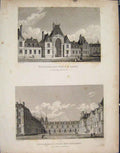 Original Old Antique Print Fontainebleau Place Armes Fontaines France Fine Art