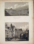 Original Old Antique Print Court Louvre France Hotel Cluny Fine Art
