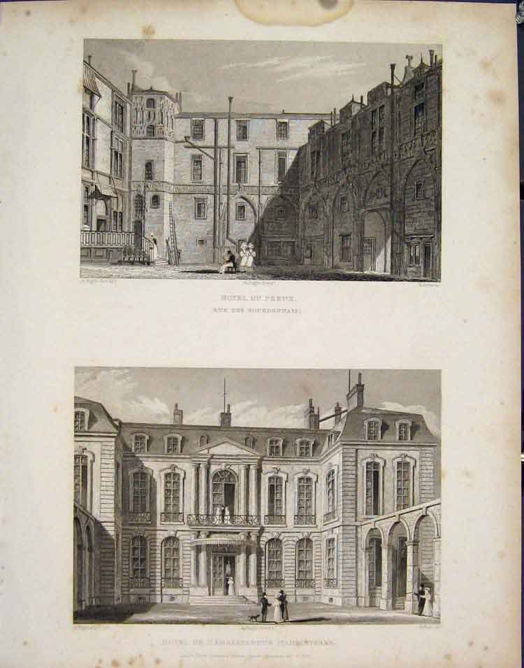 Original Old Antique Print Hotel Perux Lambassadeur France
