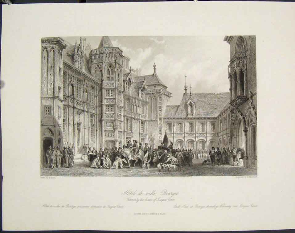 Original Old Antique Print Hotel Ville Bourges Jacques Caeur France Allom