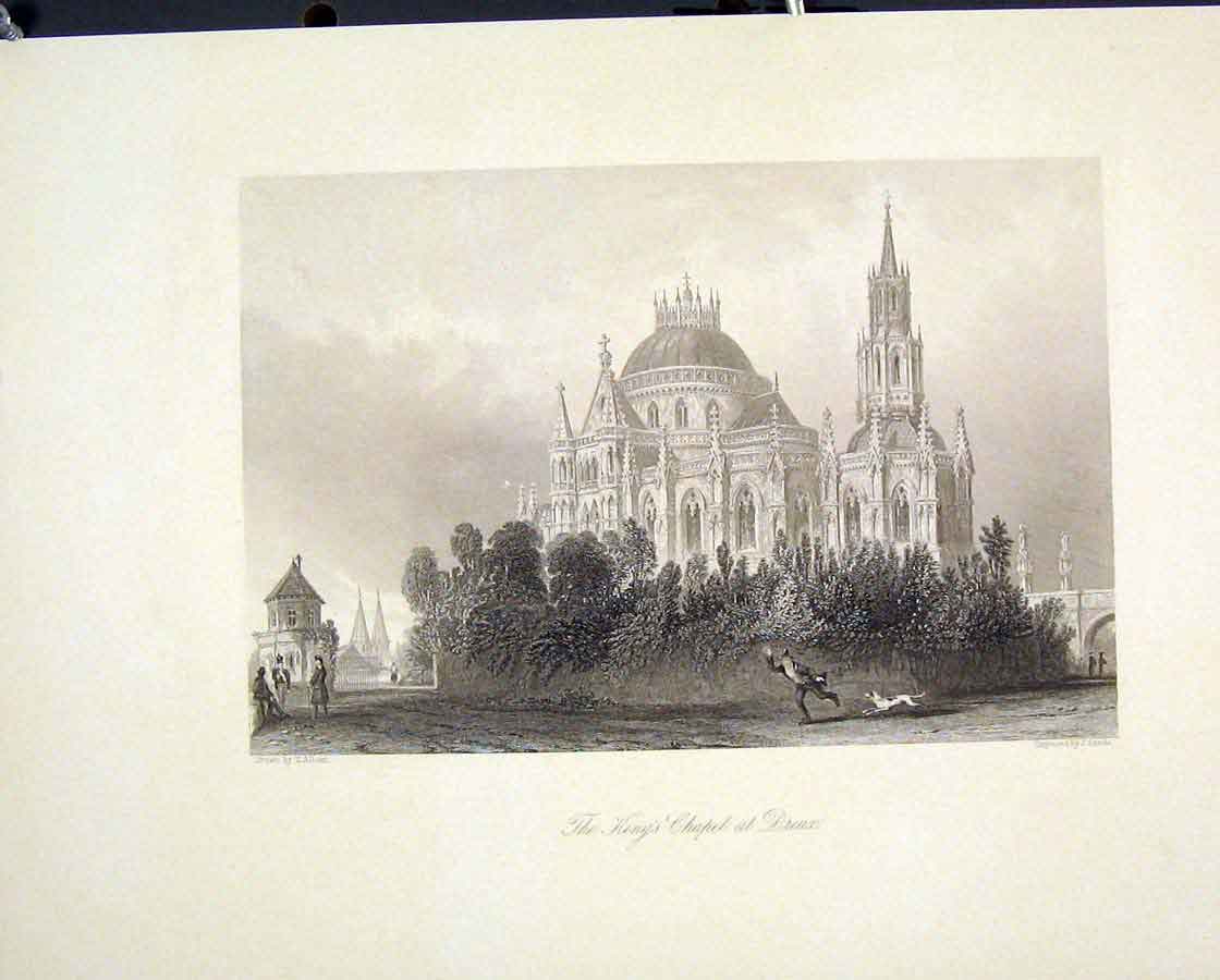 Original Old Antique Print Kings Chapel Dreux France Fine Art
