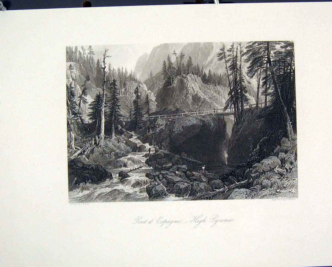Original Old Antique Print Bridges Birdge St Cloud Levres France