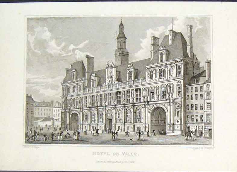 Original Old Antique Print Hotel Ville Pugin France Fine Art