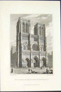 Original Old Antique Print Church Notre Dame France Fine Art