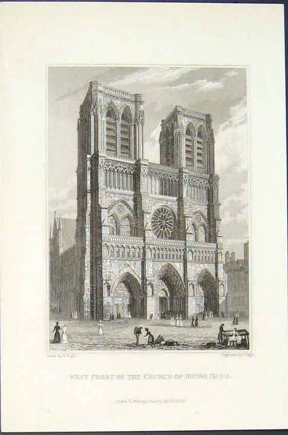 Original Old Antique Print Church Notre Dame France Fine Art