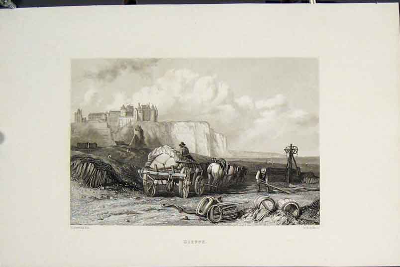Original Old Antique Print Dieppe France Stanfield Fine Art C185 19th