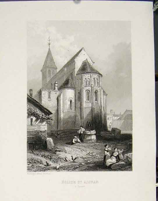 Original Old Antique Print St Aignan Cosnes France Fine Art