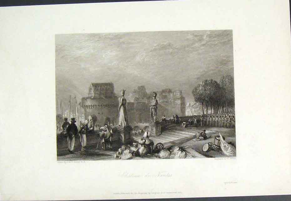 Original Old Antique Print Orleans France Fine Art C1852 Castle 19th