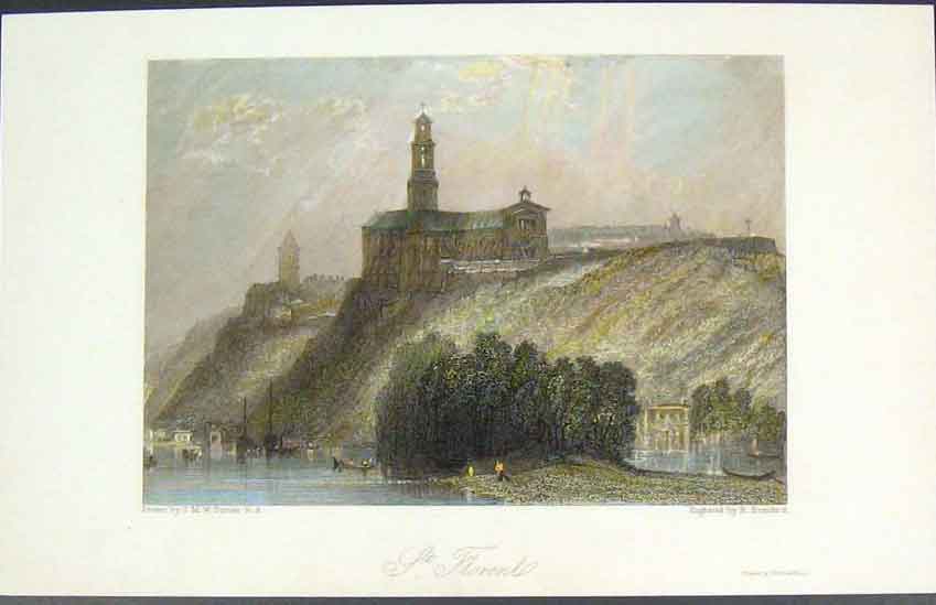Original Old Antique Print St Florents France Turner Colour Fine Art