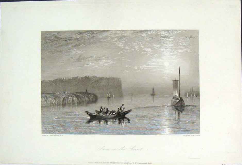 Original Old Antique Print Lourve France River Boat Fine Art