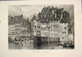 Original Old Antique Print Houses Strasburg France House Home Fine Art