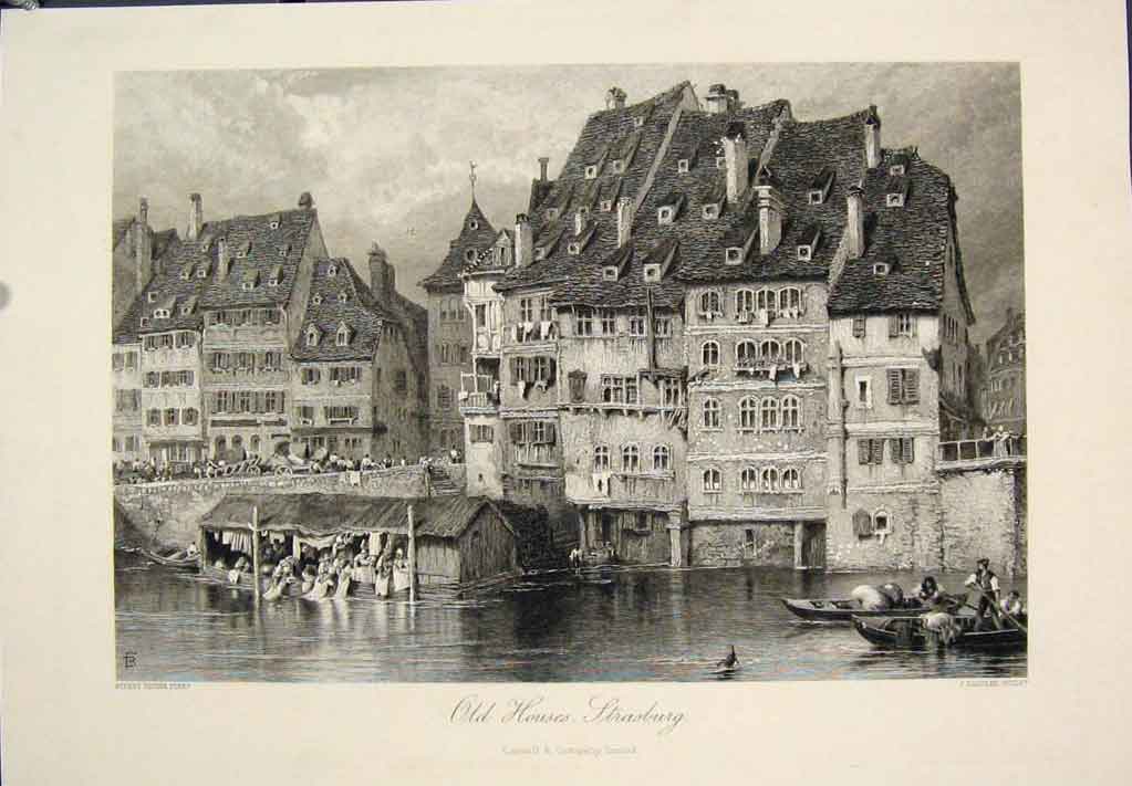 Original Old Antique Print Houses Strasburg France House Home Fine Art