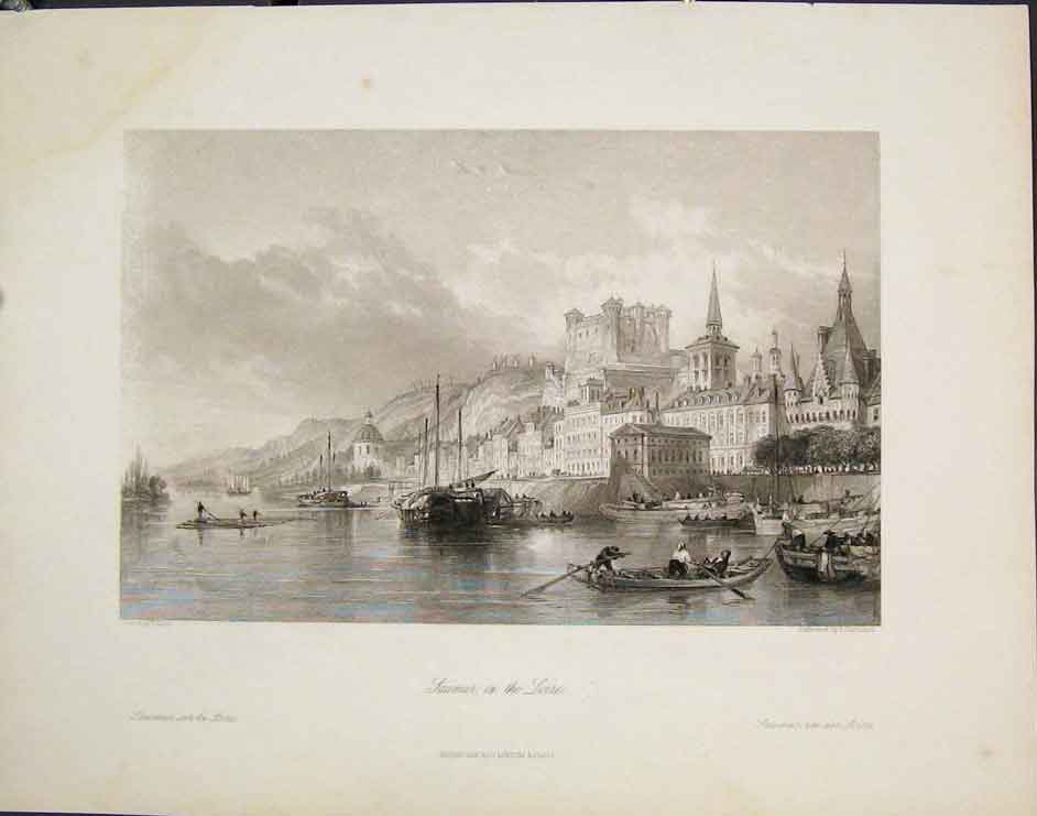Original Old Antique Print Laumur Lourve Allom France Fine Art