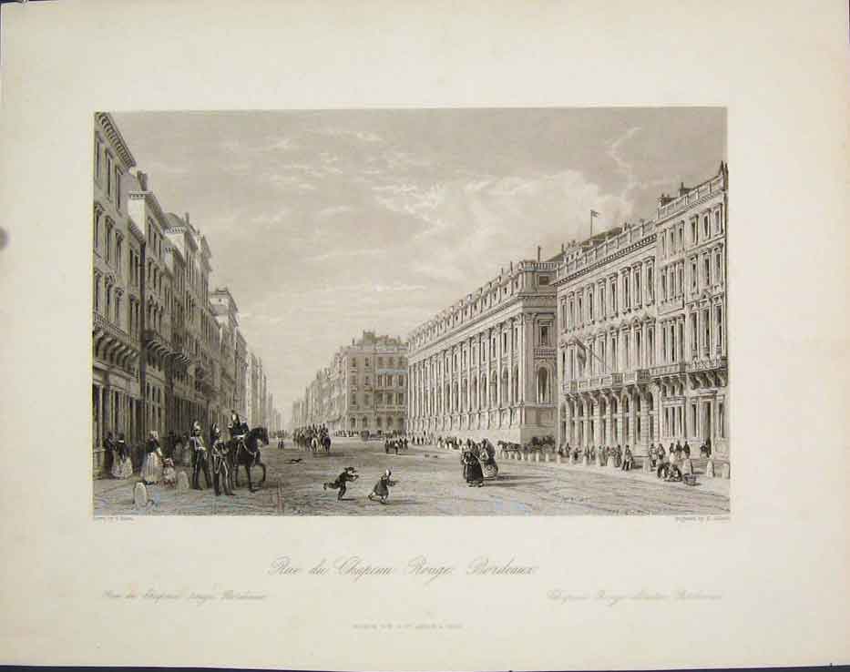 Original Old Antique Print Chapeau Touge Bordeaux Allom France