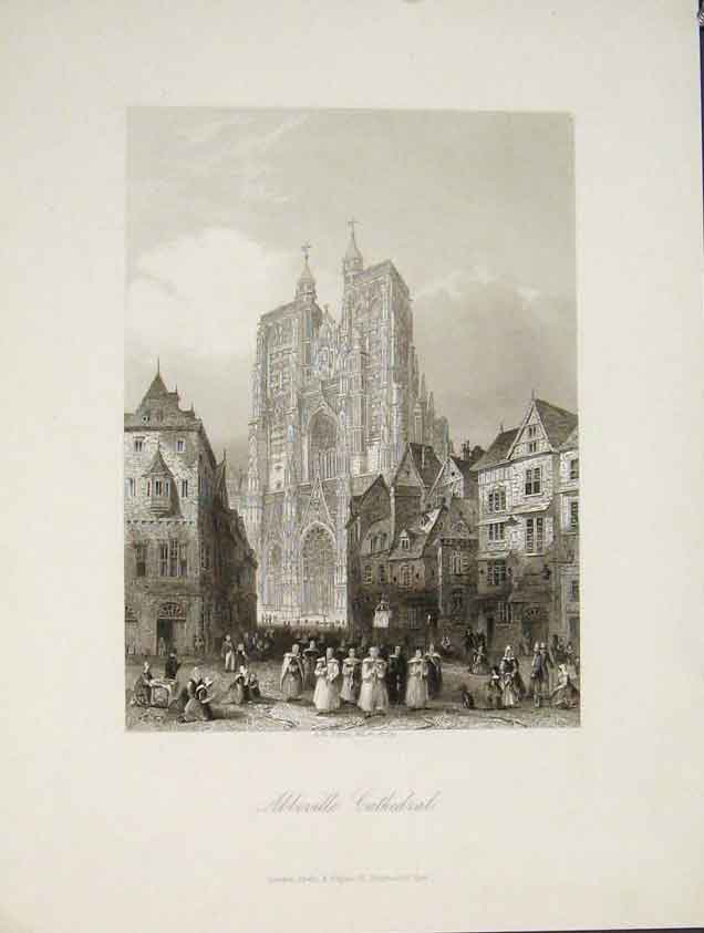 Original Old Antique Print Abbeville Cathedral France Payne Fine Art
