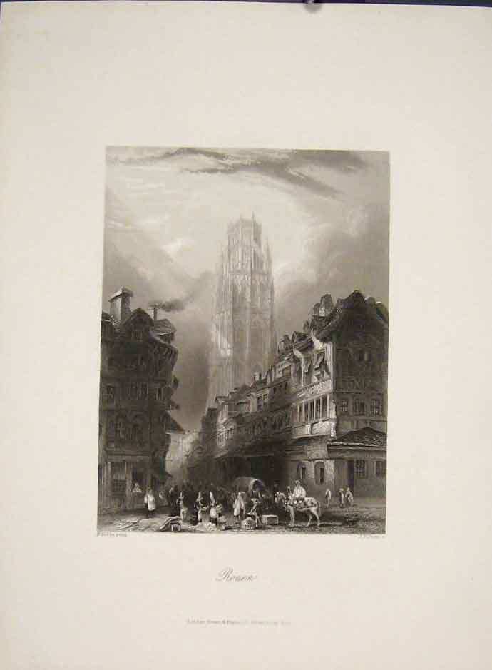 Original Old Antique Print Rouen Bibby Fine Art C1852 France 19th