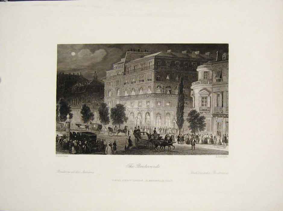 Original Old Antique Print Boulevards France Lami Boulvard C1852 19th